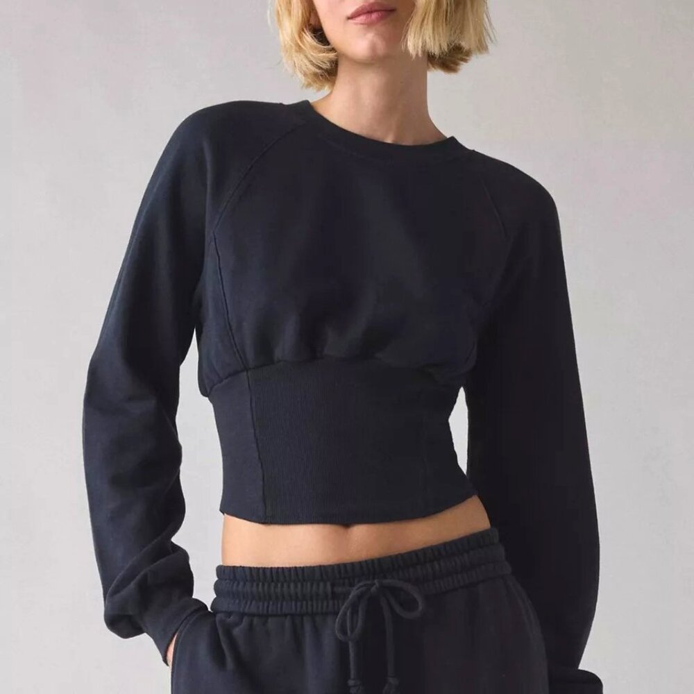 Out From Under Day-To-Day Fleece Cropped Pullover Medium Black